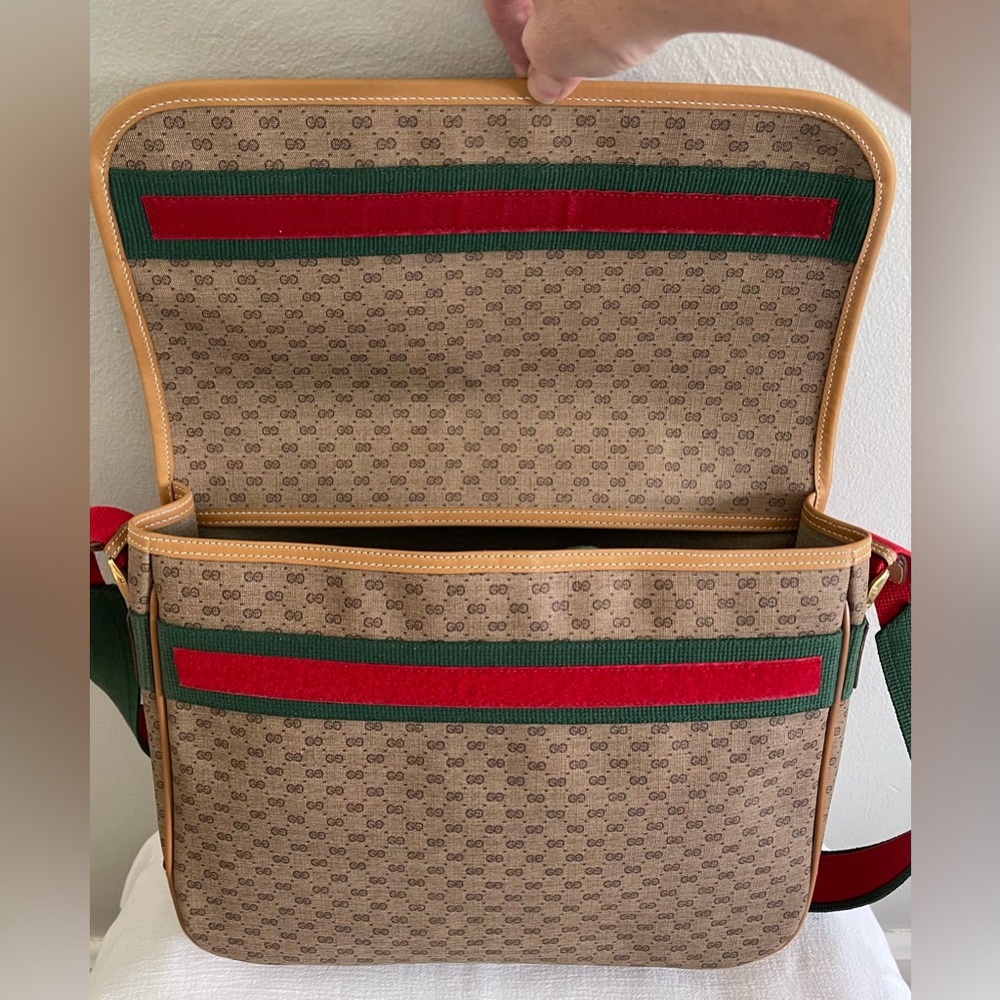 Pristine Vtg Gucci Tan PVC Micro GG Monogram Messenger Shoulder Bag & Pouch - Picture 5 of 16